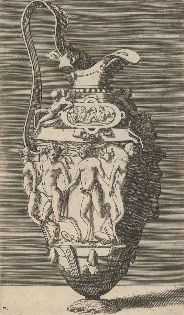 Vase med dansende kvinner og satyrer, sent på 1600-tallet. av Rene Boyvin