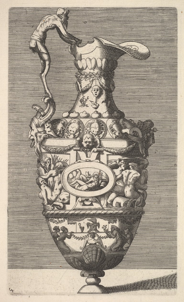Vase med en elvegud i en oval medaljong, 1600-tallet. av Rene Boyvin