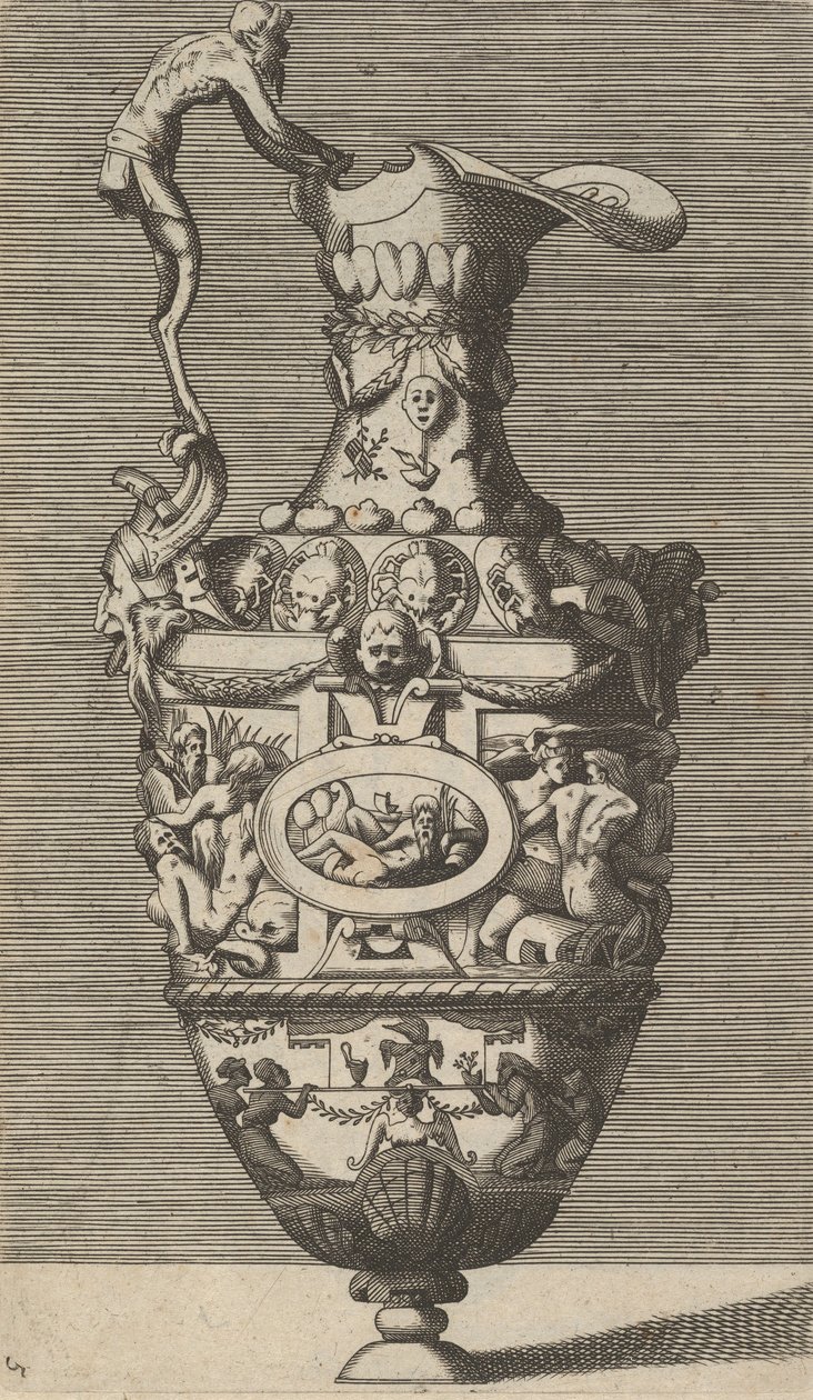 Vase med en elvegud i en oval medaljong, sent på 1600-tallet. av Rene Boyvin