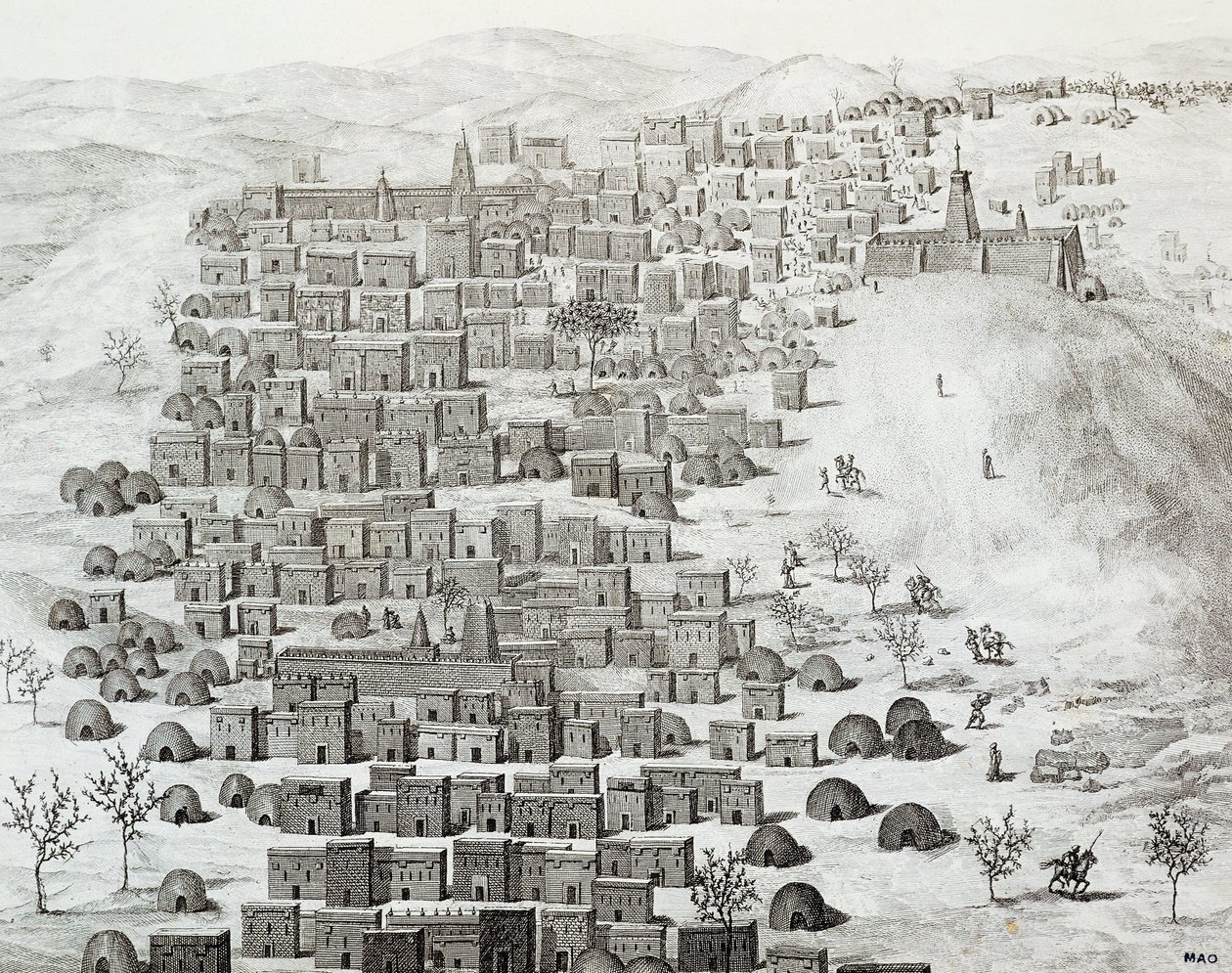 Utsikt over byen Timbuktu, Mali, gravering fra reiser gjennom Sentral-Afrika til Timbuctoo av Rene Caillie (1799-1838) mellom 1824 og 1828, Afrika av Rene Caillie