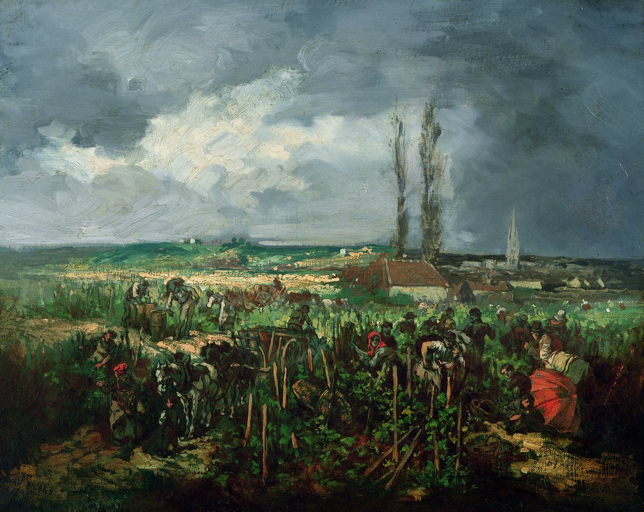 Druehøsten i Argenteuil, 1875 av Rene Charles Louise Debreaux