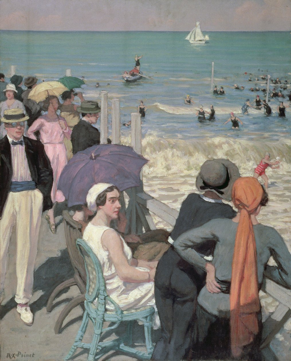 Badetid i Cabourg (olje på lerret) av René François Xavier Prinet
