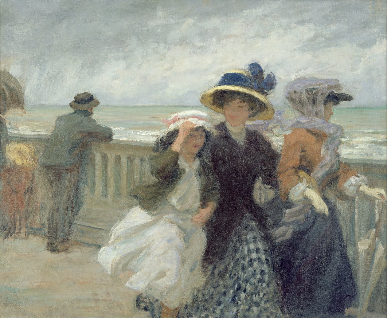 Gale on the Seafront (olje på lerret) av René François Xavier Prinet