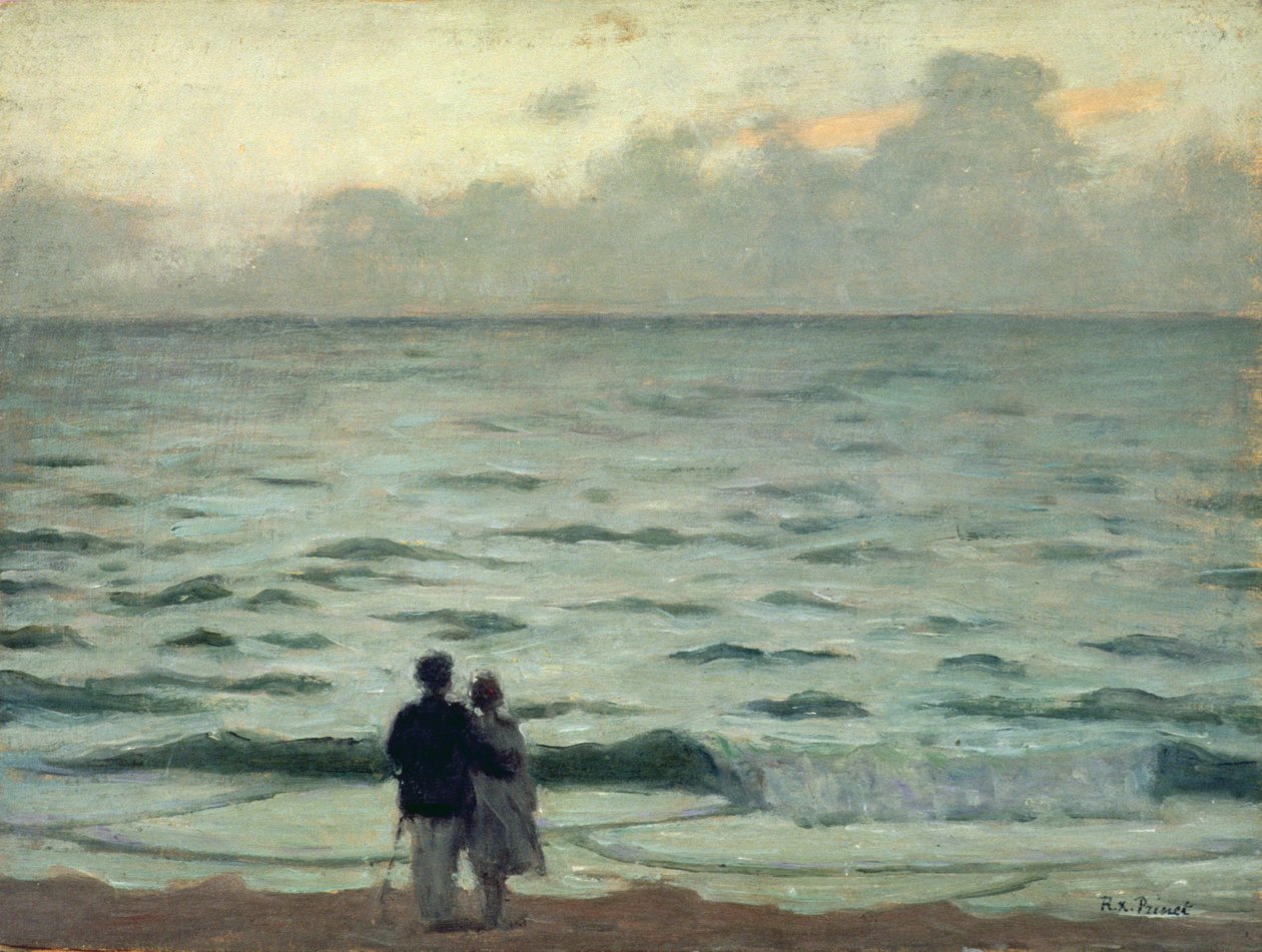 Vindkast, solnedgang ved Cabourg, ca. 1937 (olje på panel) av René François Xavier Prinet