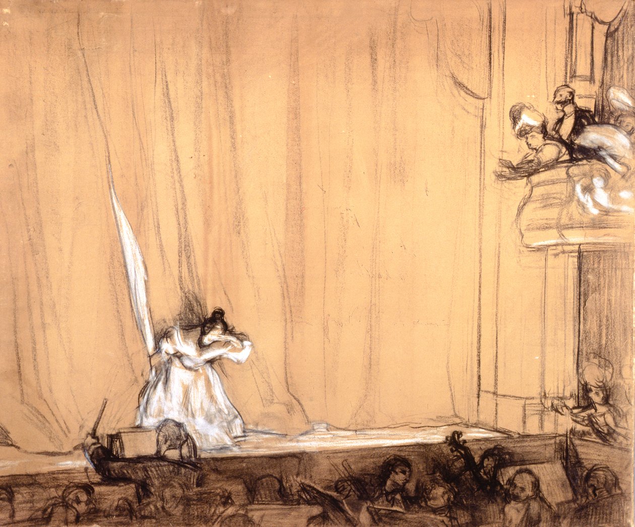 Le Salut de la Divette (blyant og hvitt kritt på papir) av René François Xavier Prinet
