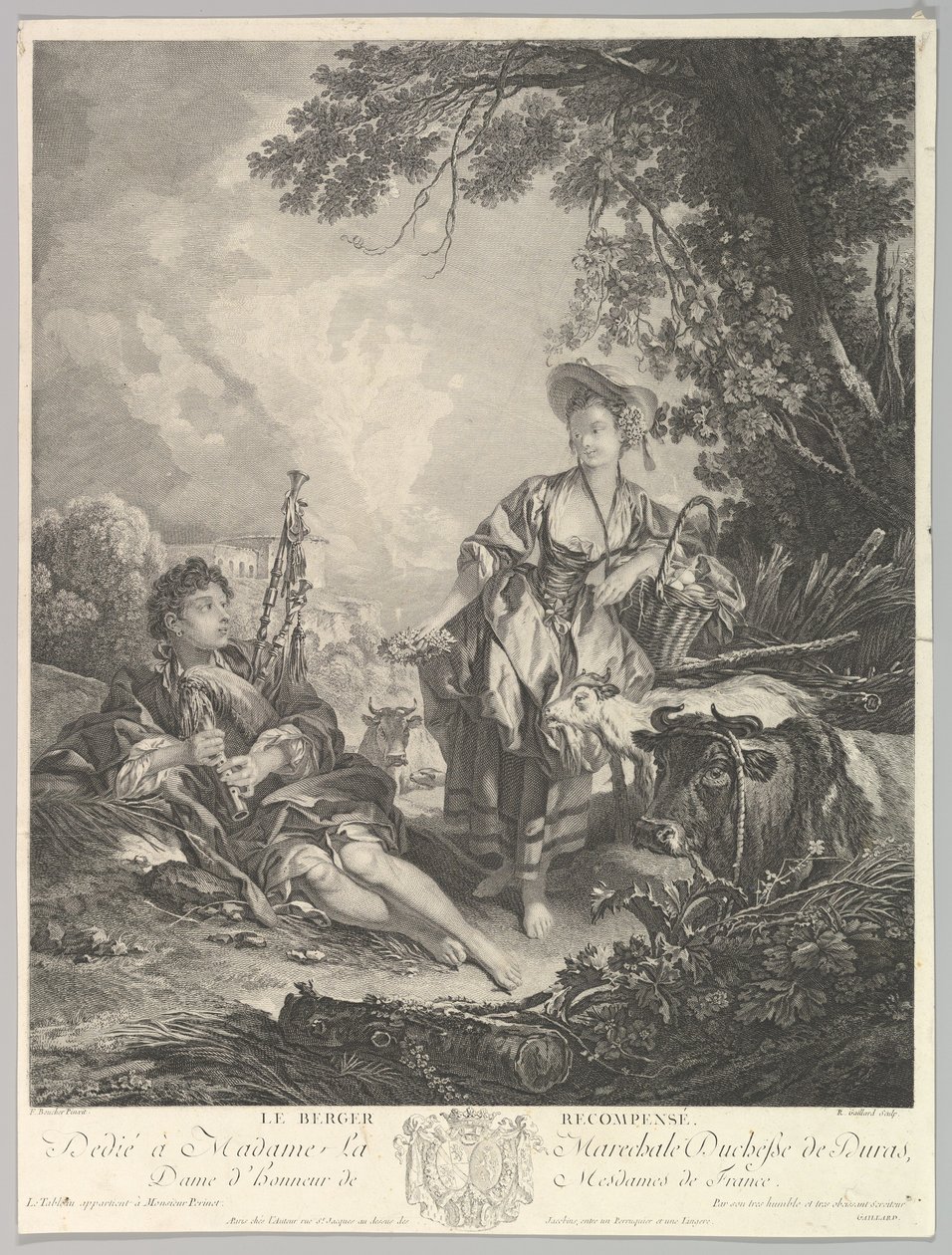 Le Berger Recompensé The Rewarded Shepherd, 1700-tallet. av Rene Gaillard