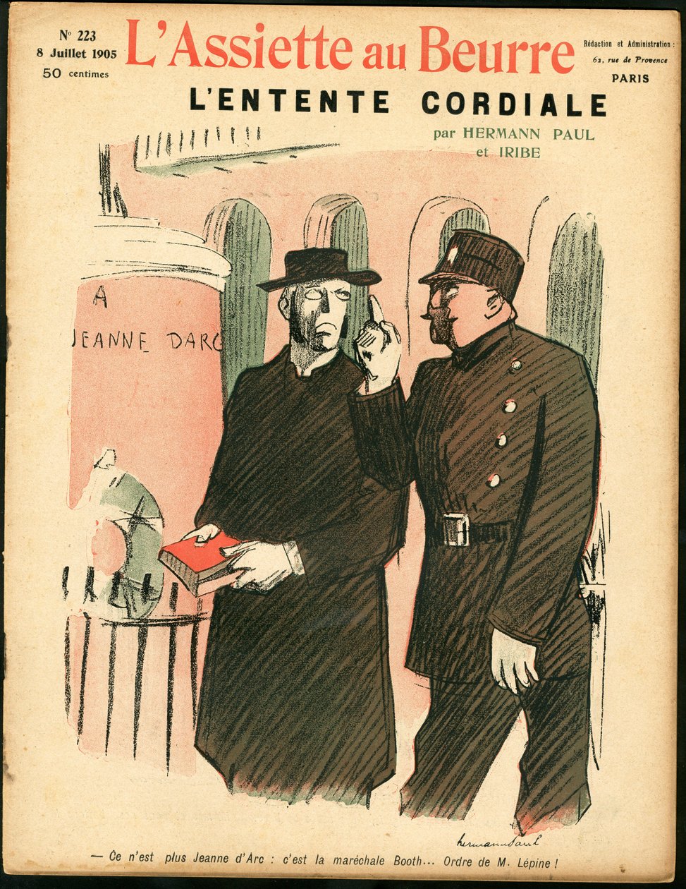 Omslag av "" L'Plate au beurre"", nummer 223, satirisk i farger av Rene George Hermann Paul