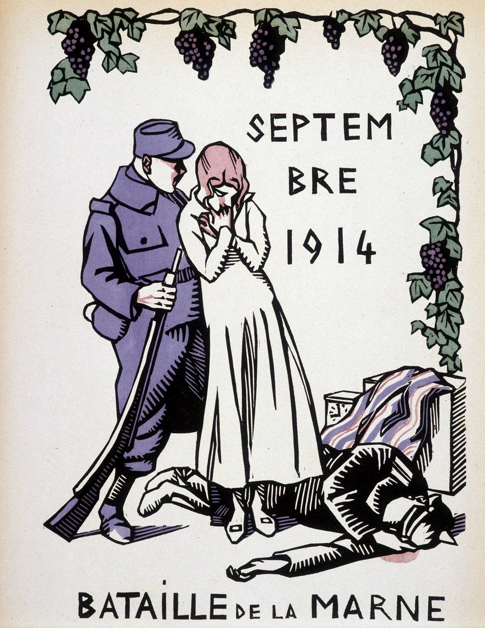 September 1914: Battle of the Marne - tegning av Herman Paul, i "" Calendar of War"" utg. 1916 av Rene George Hermann Paul