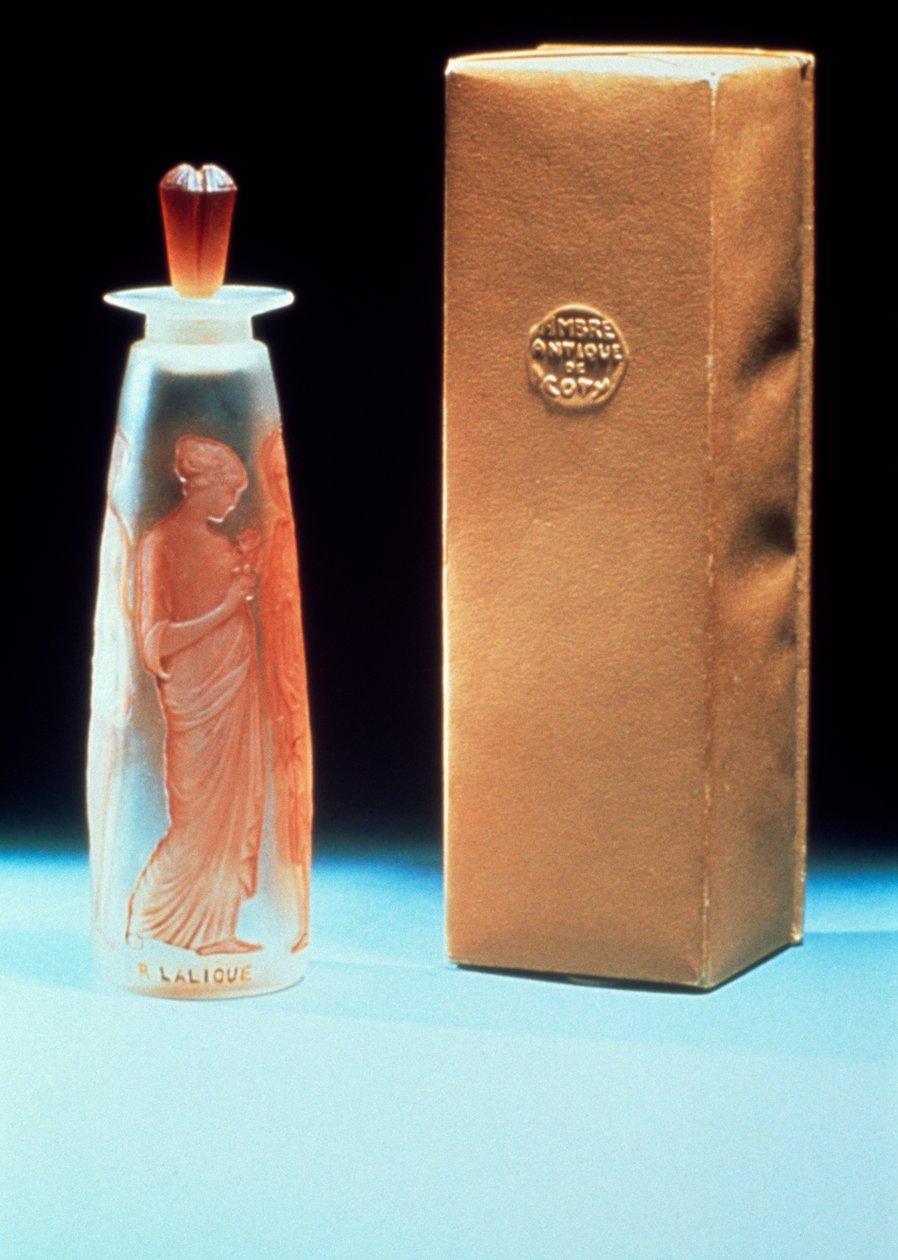Glassflakon for parfymen Ambre Antique av Coty av Rene Jules Lalique