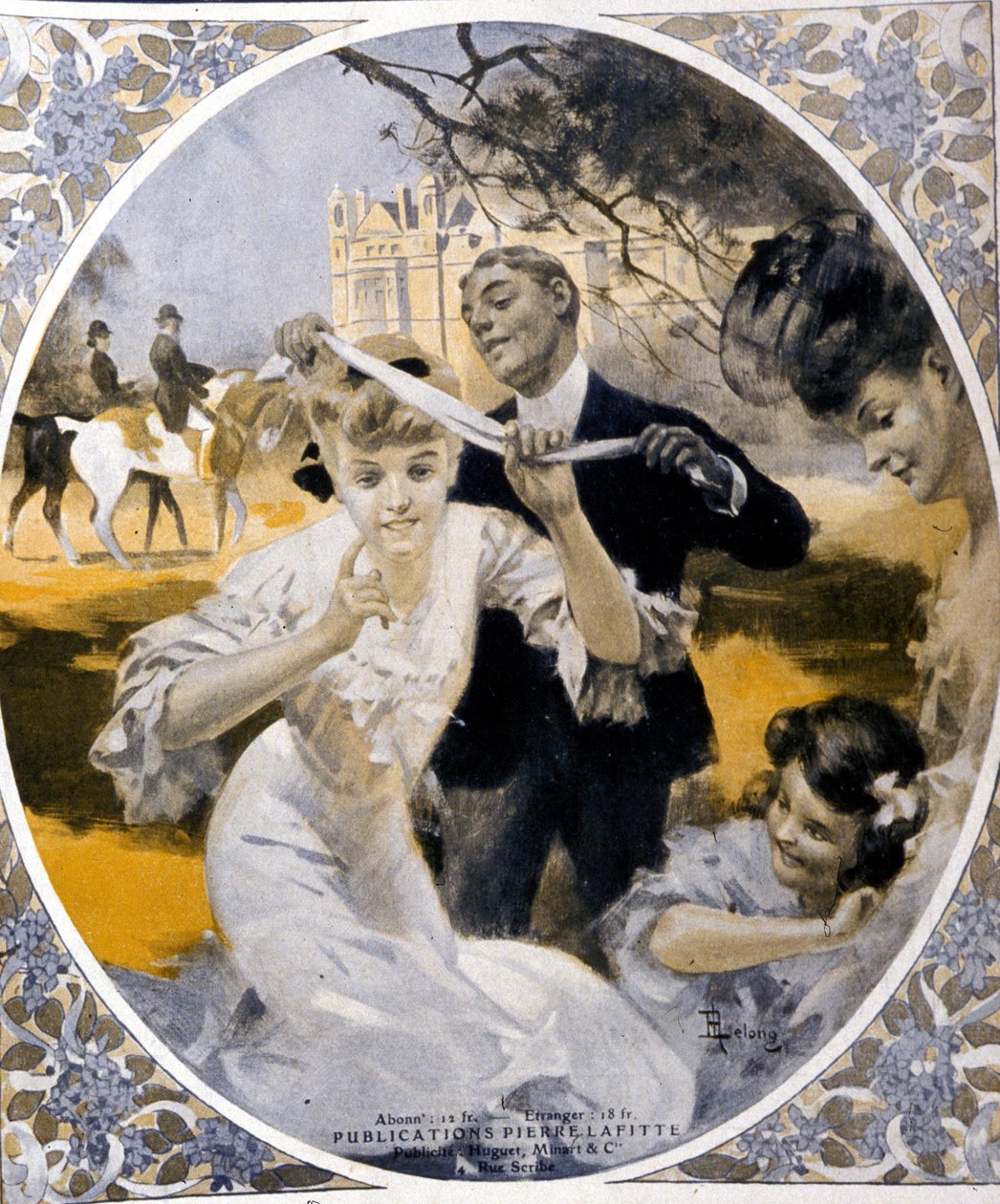 Hagespill: forberedelse av et spill med kummelnett, begynnelsen av århundret. Illustrasjon av Rene Lelong (1871-1933) av Rene Lelong