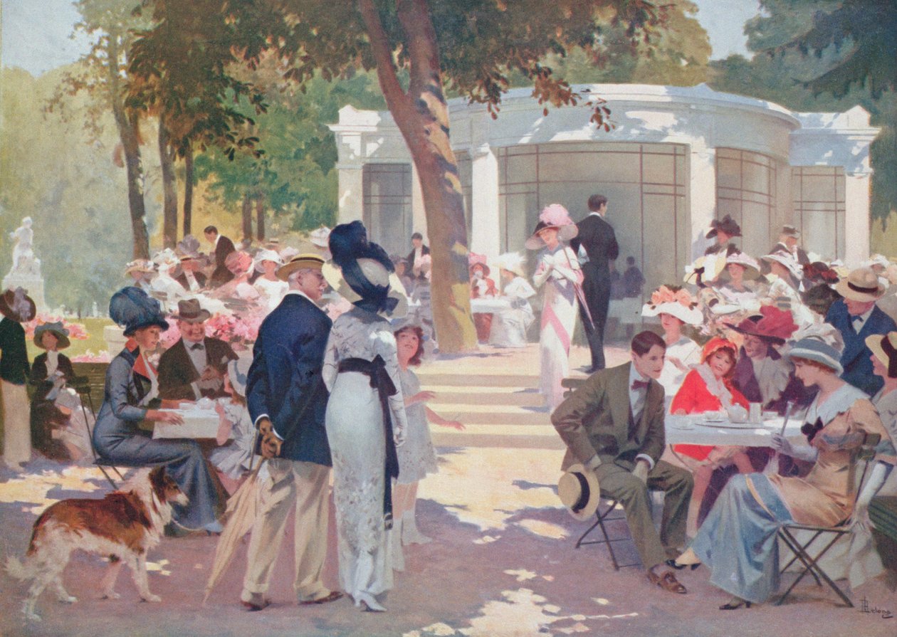 The Delightful Hour, illustrasjon til en brosjyre om det termiske spaet på Vittel, sent på 1800-tallet av Rene Lelong
