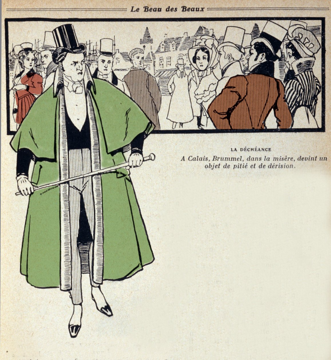 Representasjon av George Bryan Brummel, kjent som Beau Brummel (1778 - 1840), King of the Dandys: sistnevnte er i eksil i Calais. Illustrasjon av Rene Vincent (1879-1936). 1800-tallet av Rene Vincent