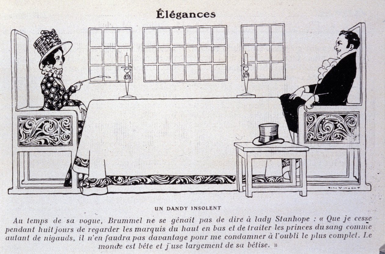 Representasjon av George Bryan Brummel kjent som Beau Brummel (1778 - 1840), kongen av Dandys. Illustrasjon av René Vincent. 1800-tallet av Rene Vincent