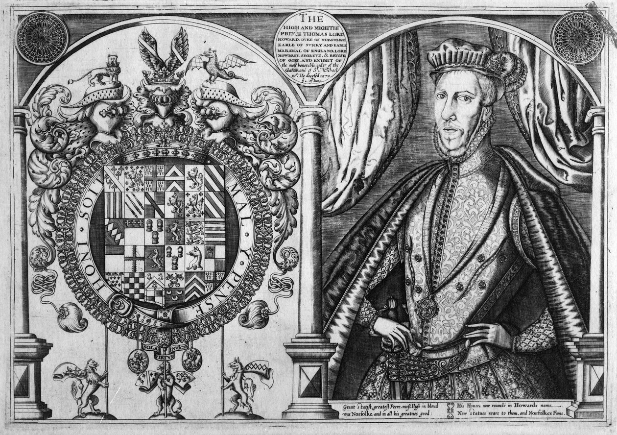 Thomas Howard, 4. hertug av Norfolk og hans våpenskjold, 1616 av Renold Elstrack