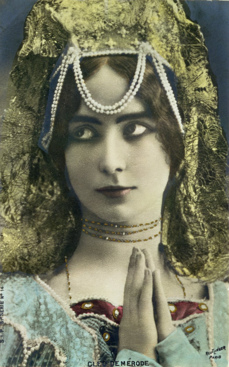 Postkort som viser danseren Cleo de Merode (1875-1966) (farget bilde) av Reutlinger Studio
