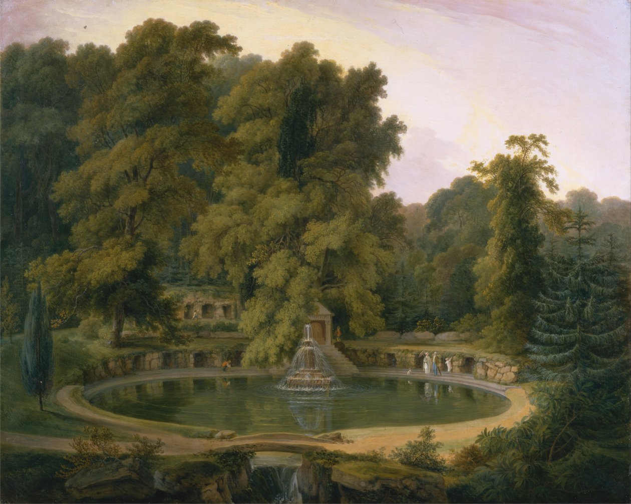 Tempel, fontene og grotte i Sezincote Park av Rev. Edward Thomas Daniell
