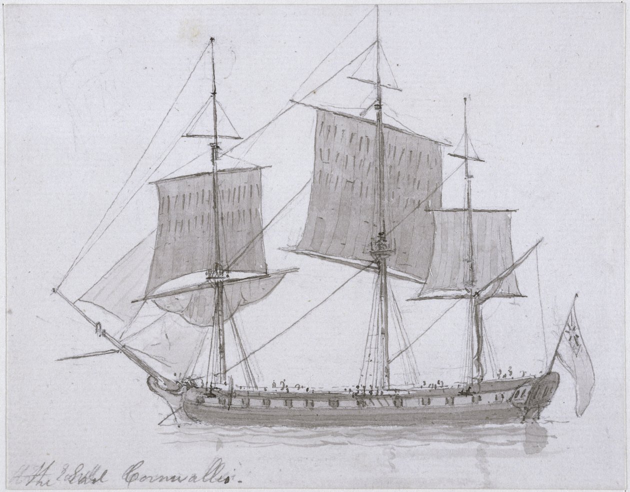 The Earl Cornwallis, ca. 1786-94 (penn og blekk og vask på papir) av Rev. Edward Thomas Daniell