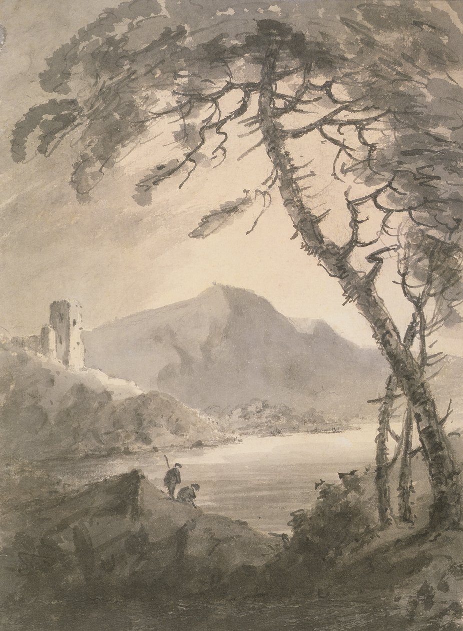 Landskap med ødelagt slott (svart kritt, blekk og vask) av Rev. William Gilpin