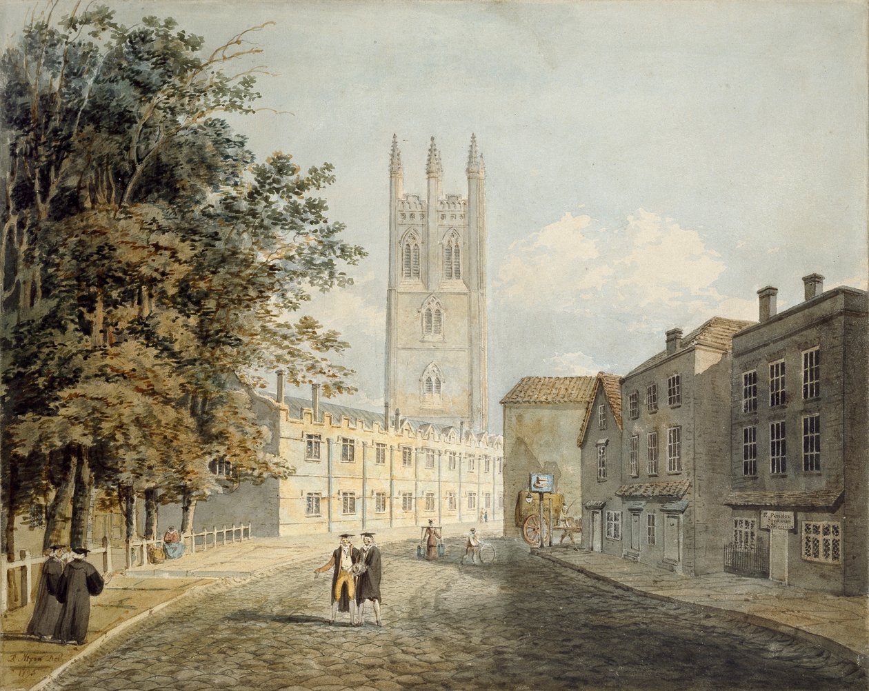 Magdalen College and the Eastern End of the High Street, Oxford, 1795 av Rev Robert Nixon