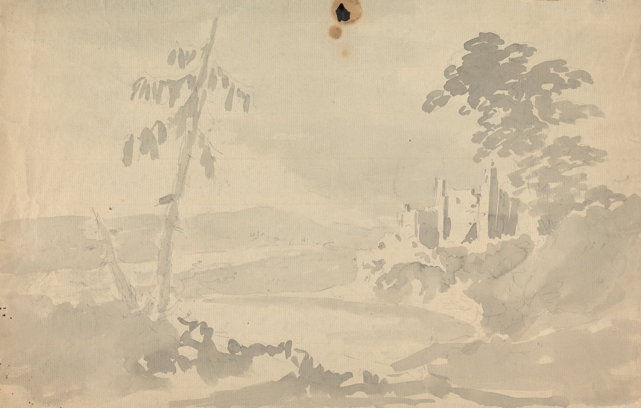 Landskap med slott og elv av Rev. William Gilpin