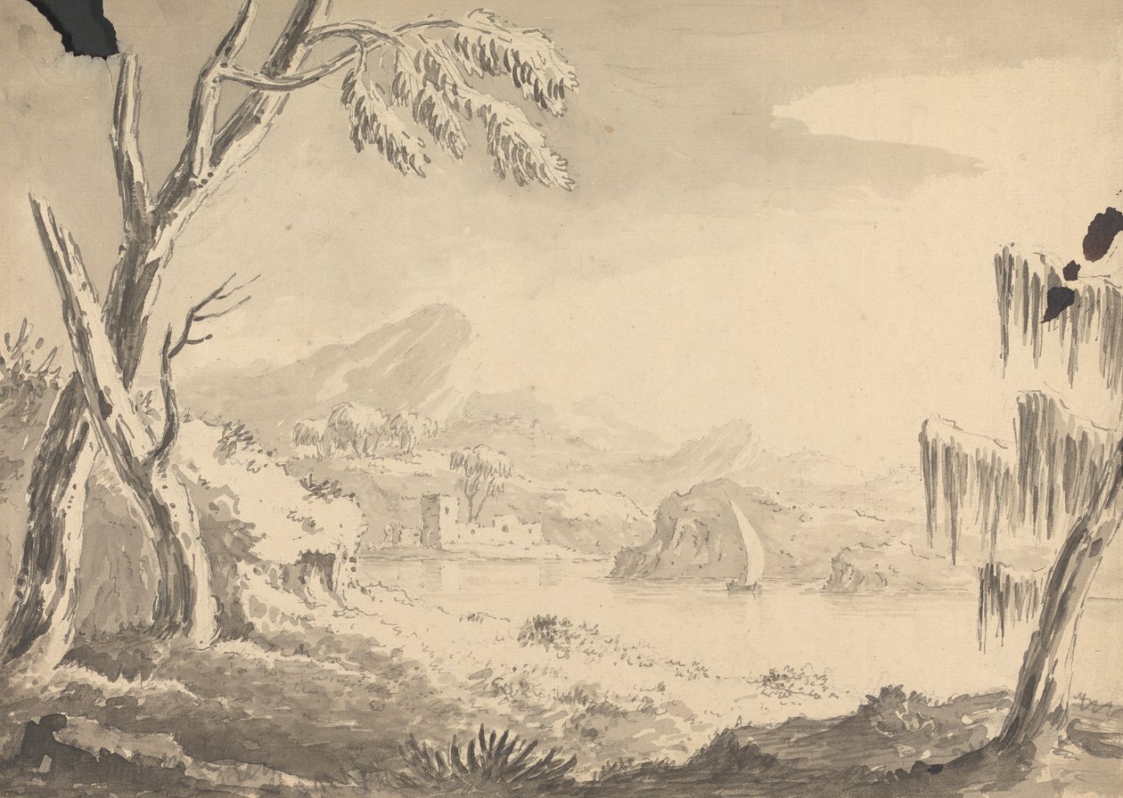 Landskap med slott på elvebredden av Rev. William Gilpin