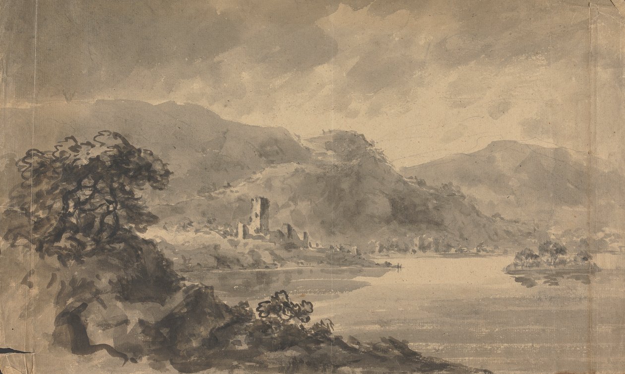 Landskap med elv, slott og fjell av Rev. William Gilpin