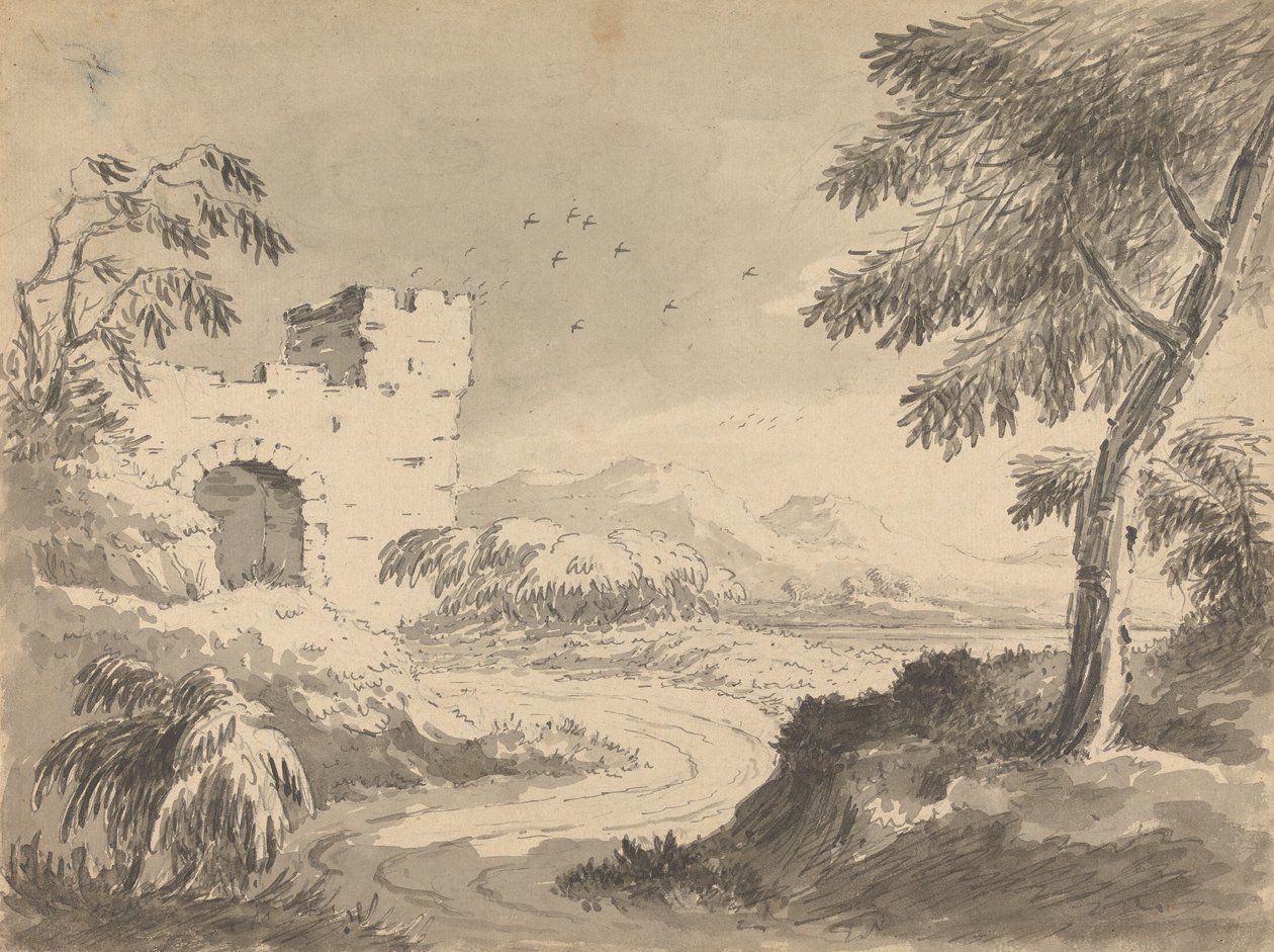 Landskap med vei som fører til Abbey av Rev. William Gilpin