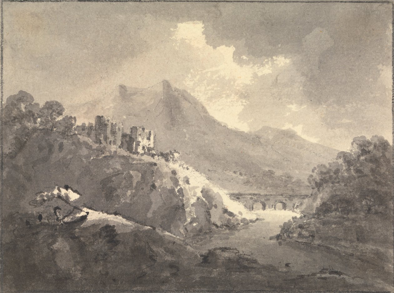 Landskap med et slott og en bro av Rev. William Gilpin