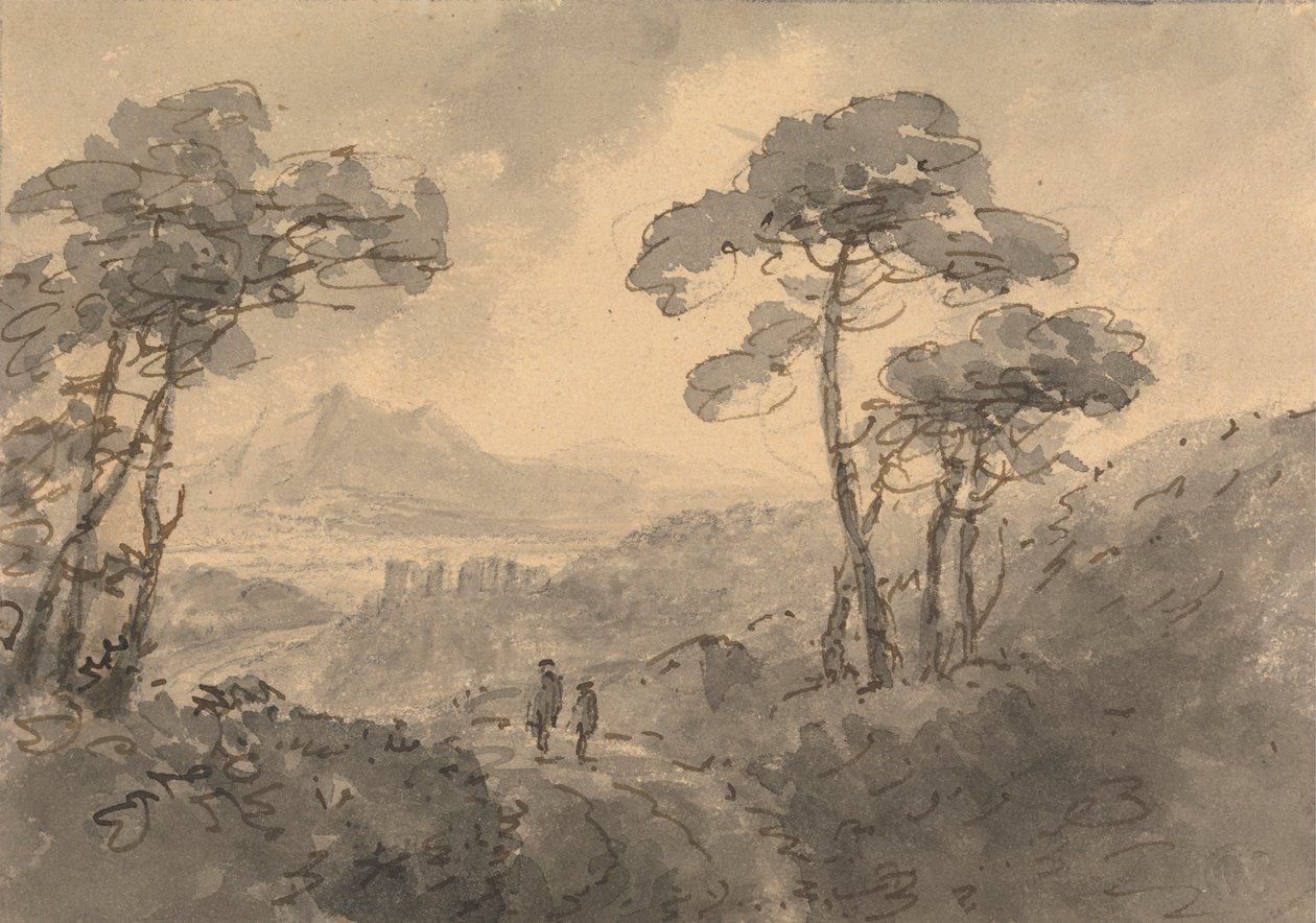 Fjelllandskap med to figurer på en svingete vei av Rev. William Gilpin
