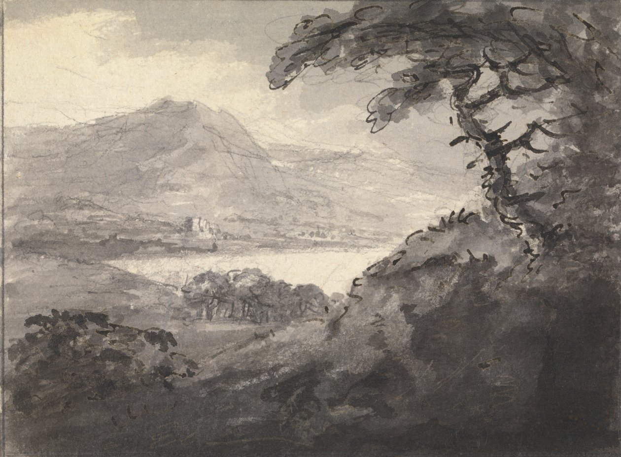 Fjelllandskap med en innsjø av Rev. William Gilpin