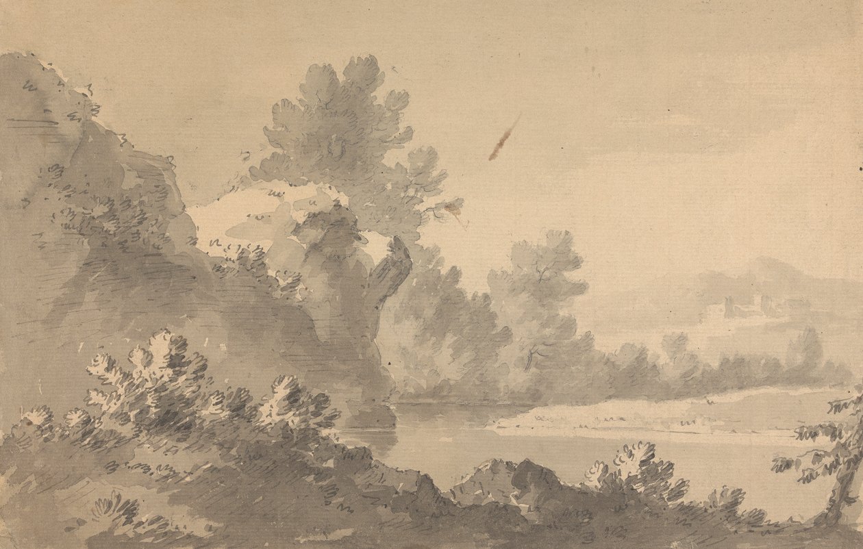 Elvelandskap med slott i det fjerne av Rev. William Gilpin