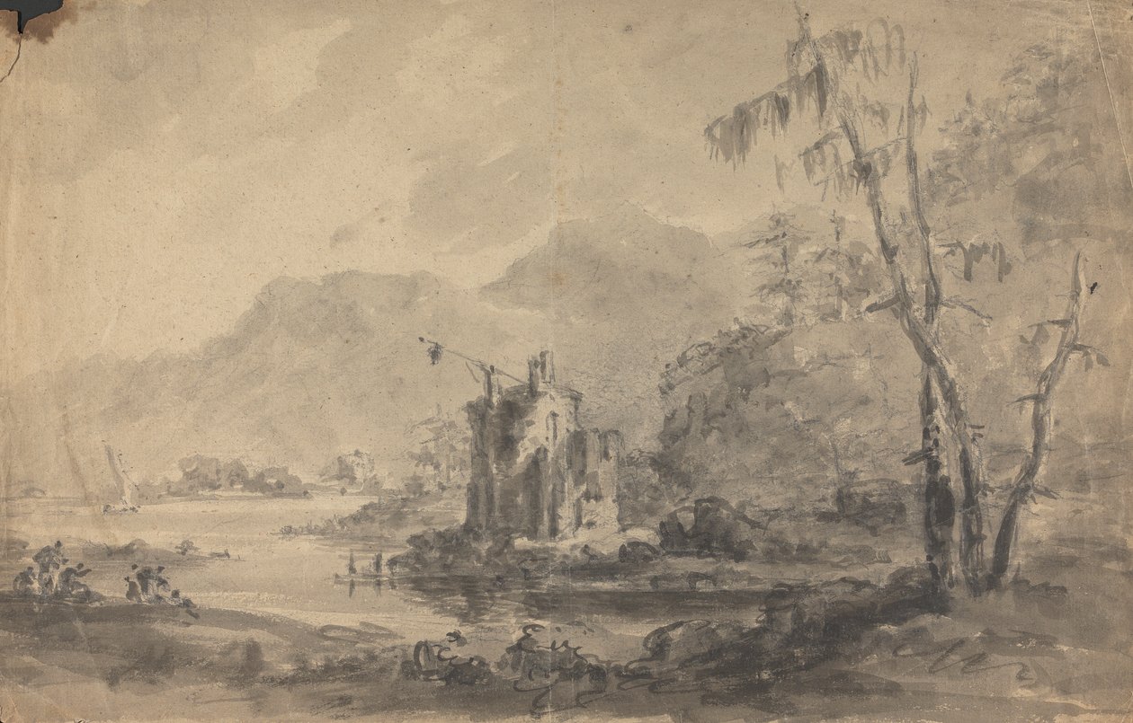 Elvelandskap med slott av Rev. William Gilpin
