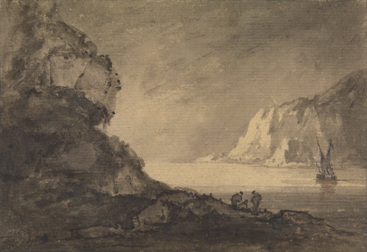 Fraktscene med tre figurer på land av Rev. William Gilpin