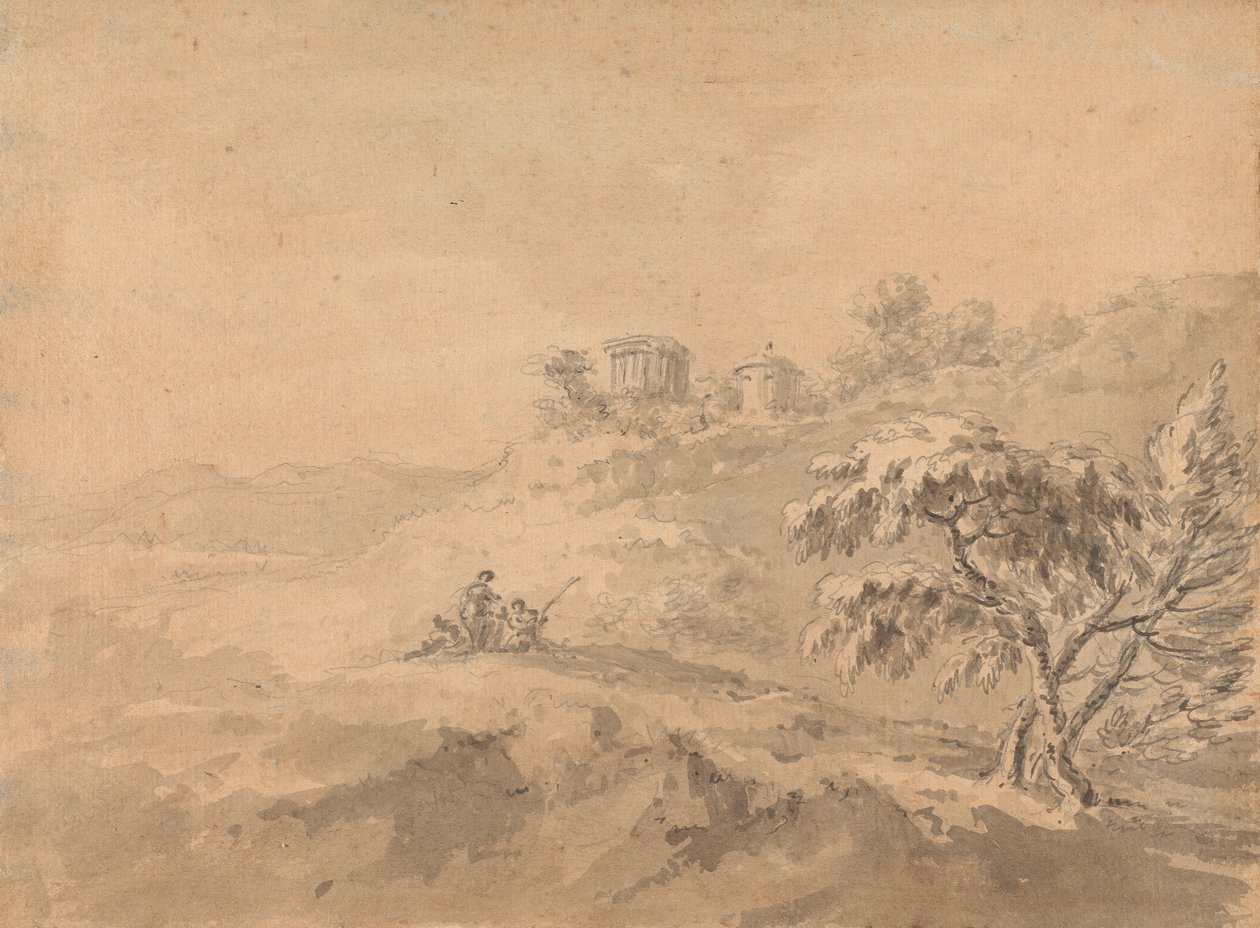 To menn i et landskap og et slott på en høyde av Rev. William Gilpin