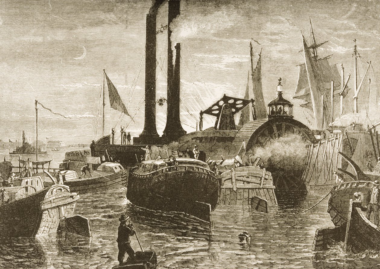 En kornflåte i New York havn på 1870-tallet, ca. 1880 av Reverend Samuel Manning