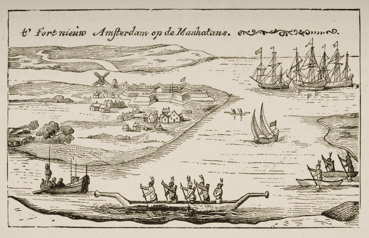 Fort og bosetning i New Amsterdam på Manhattan Island i 1620-årene, ca. 1880 av Reverend Samuel Manning