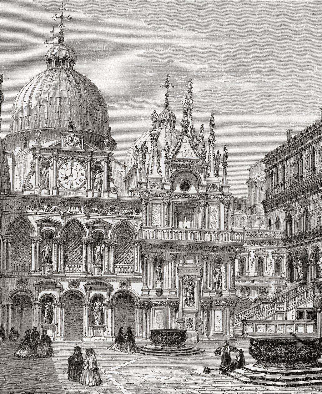 Gårdsplassen til Dogepalasset, Venezia, Italia på slutten av 1800-tallet. Fra Italian Pictures av pastor Samuel Manning, utgitt ca. 1890. av Reverend Samuel Manning
