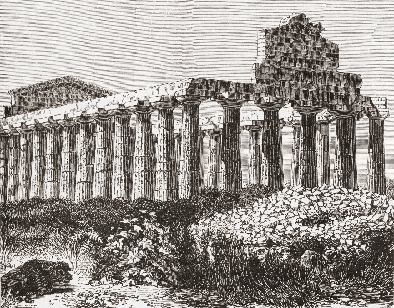 Tempel i Paestum, Italia på slutten av 1800-tallet. Fra italienske bilder av pastor Samuel Manning, utgitt ca. 1890. av Reverend Samuel Manning