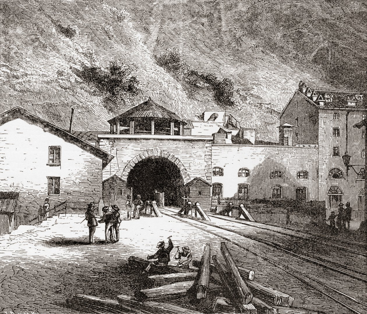 Fréjus-jernbanetunnelen, også kalt Mont Cenis-tunnelen, De europeiske Alpene, sett fra den italienske siden på slutten av 1800-tallet. Fra italienske bilder av pastor Samuel Manning, utgitt ca. 1890. av Reverend Samuel Manning