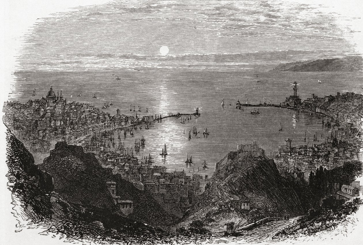 Utsikt over Genova, Nord-Italia på slutten av 1800-tallet. Fra Italian Pictures av pastor Samuel Manning, utgitt ca. 1890. av Reverend Samuel Manning