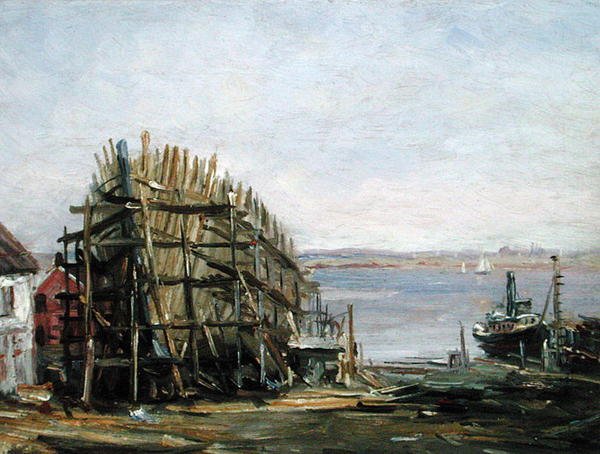 Noank verft, ca. 1900 (olje om bord) av Reynolds Beal