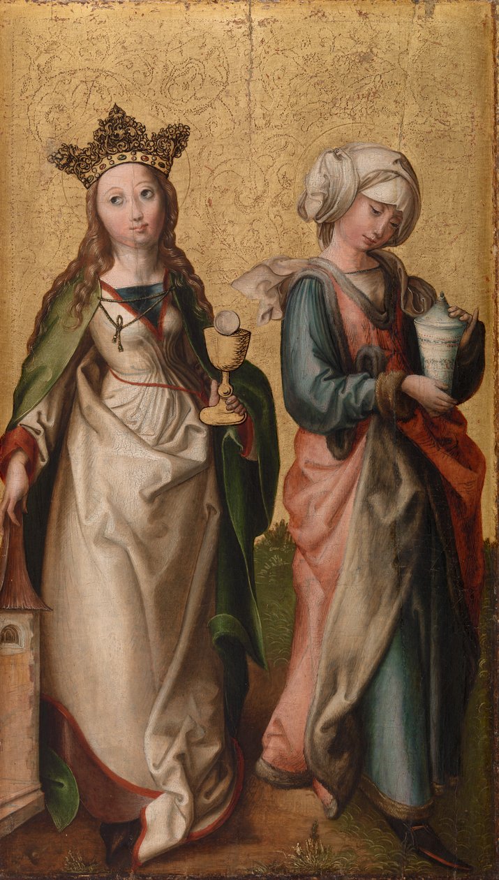 De hellige Barbara og Maria Magdalena av Rhenish Master