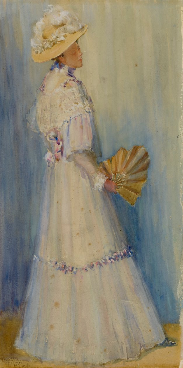 Lady with a Fan, slutten av 1800-begynnelsen av 1900-tallet. av Rhoda Holmes Nicholls