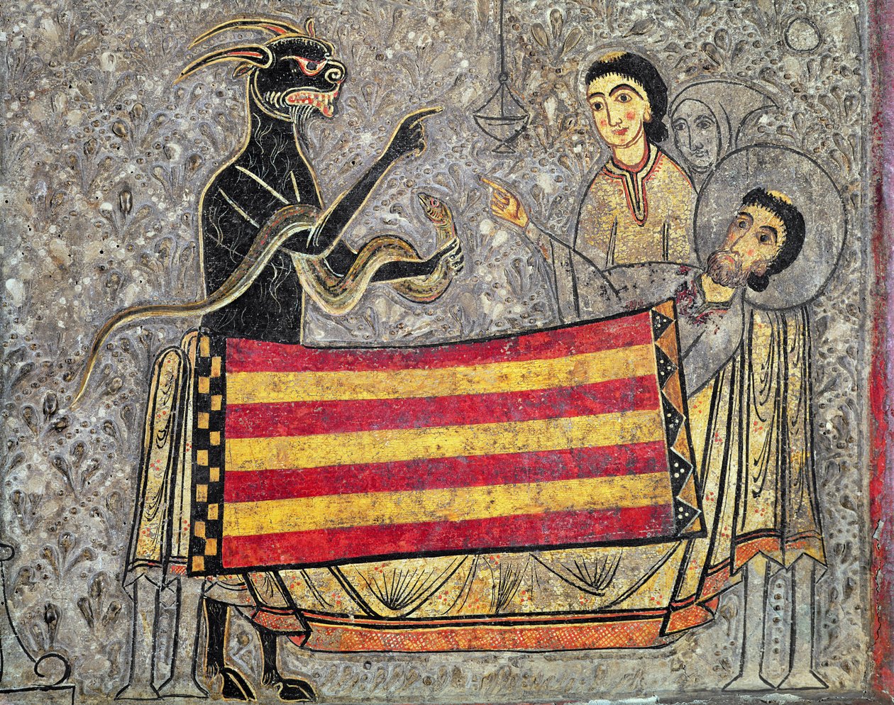 The Death of St. Martin of Tours, detalj fra et alterfront fra Church of Saint Martin in Chia, 1150-1200 (tempera på panel) (detalj av 498163) av Ribagorça Workshop Johannes Pintor