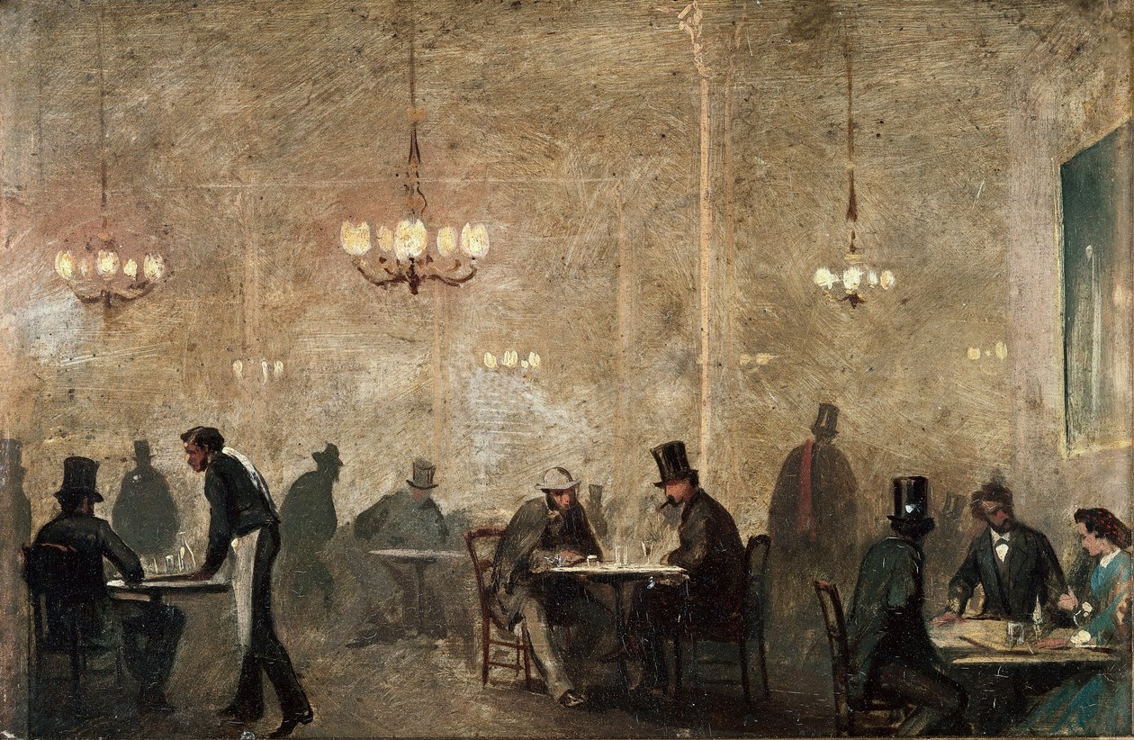 Kafeen, ca. 1860-65 (olje på blikkplate) av Ricardo Balaca y Canseco
