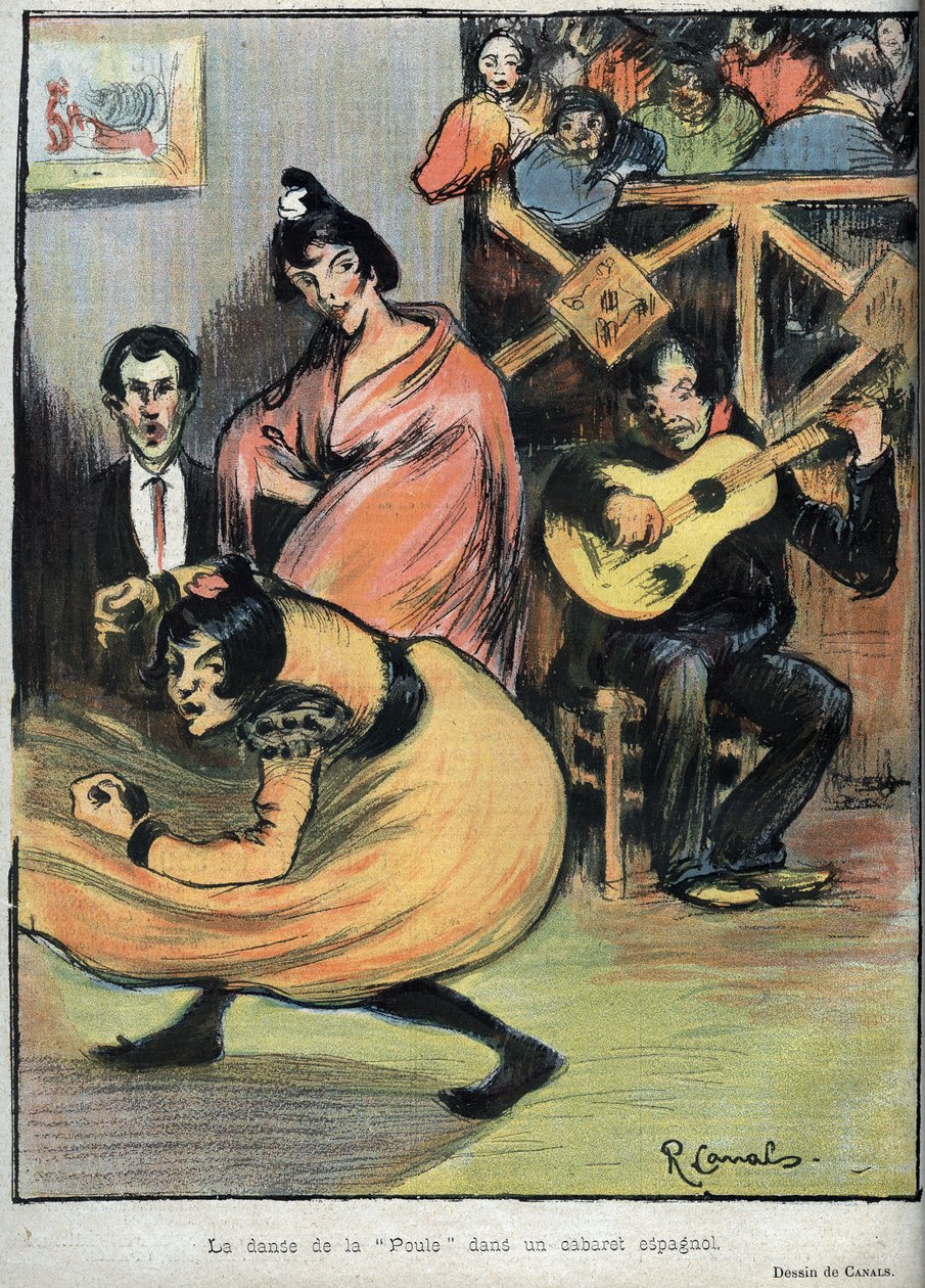 Hønens dans i en spansk kabaret - tegning av R. Canals i Le Rire de 1898 - av Ricardo Canals y Llambi
