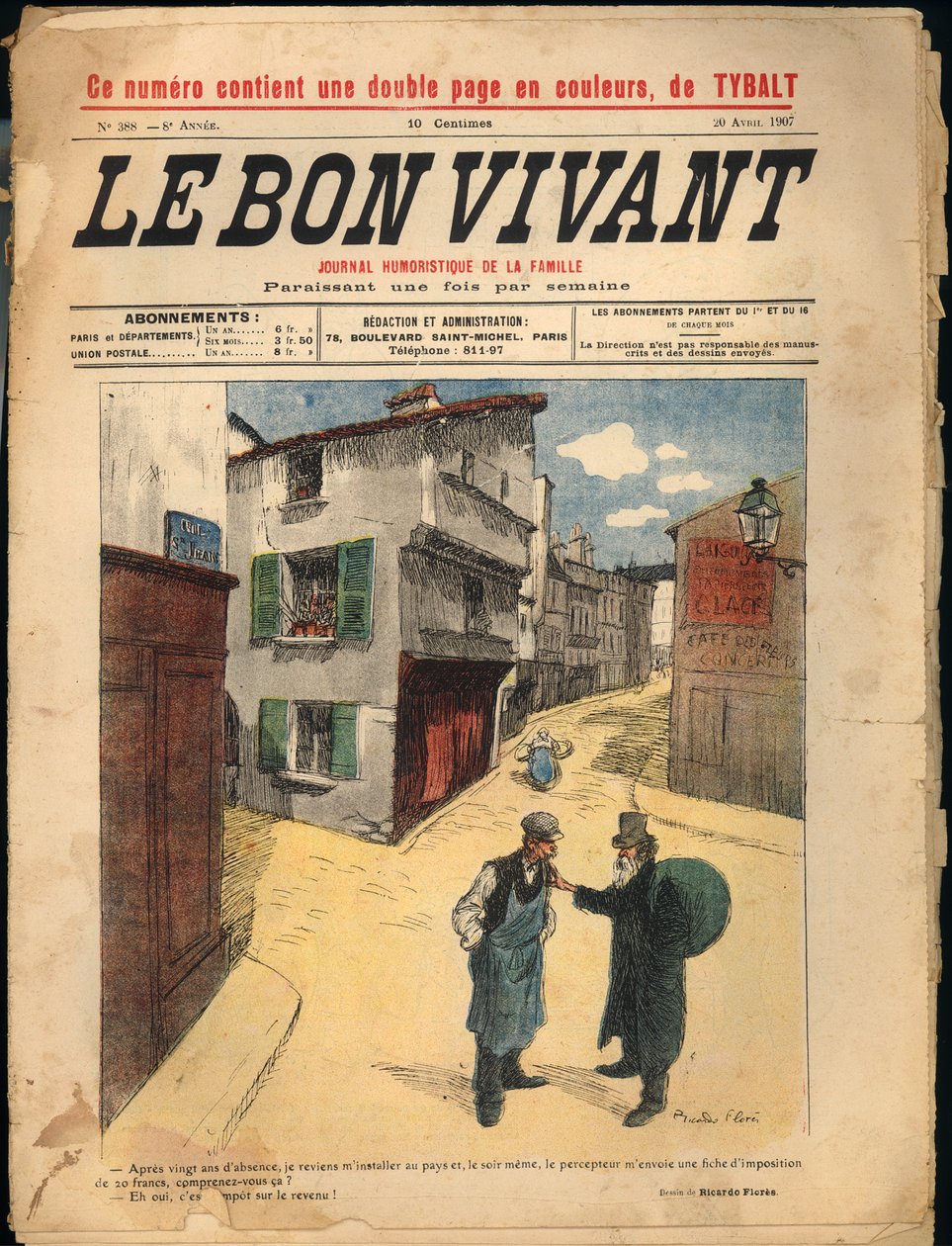Forside av tidsskriftet "Le Bon Vivant", nr. 388, 20. april 1907 (trykt papir) av Ricardo Flores