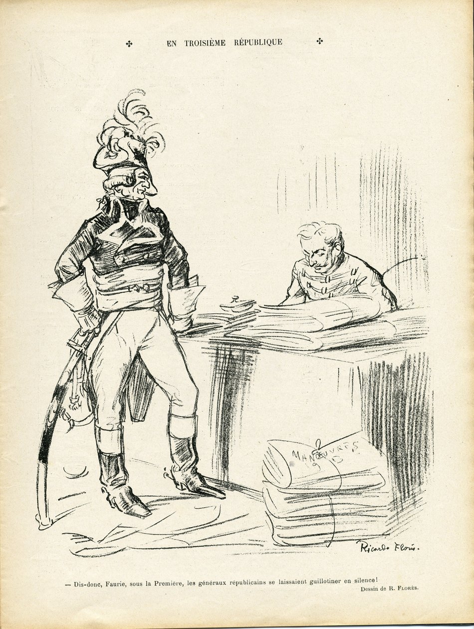 Illustrasjon av Ricardo Flores (1878-1918) i Le Lire, 29/11/13 - I den tredje republikken - Iere Republique - General Generaux, Baptiste Faurie (1853-1938) av Ricardo Flores