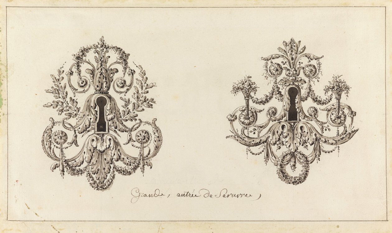 Design for to bronsenøkkelplater av Richard de Lalonde