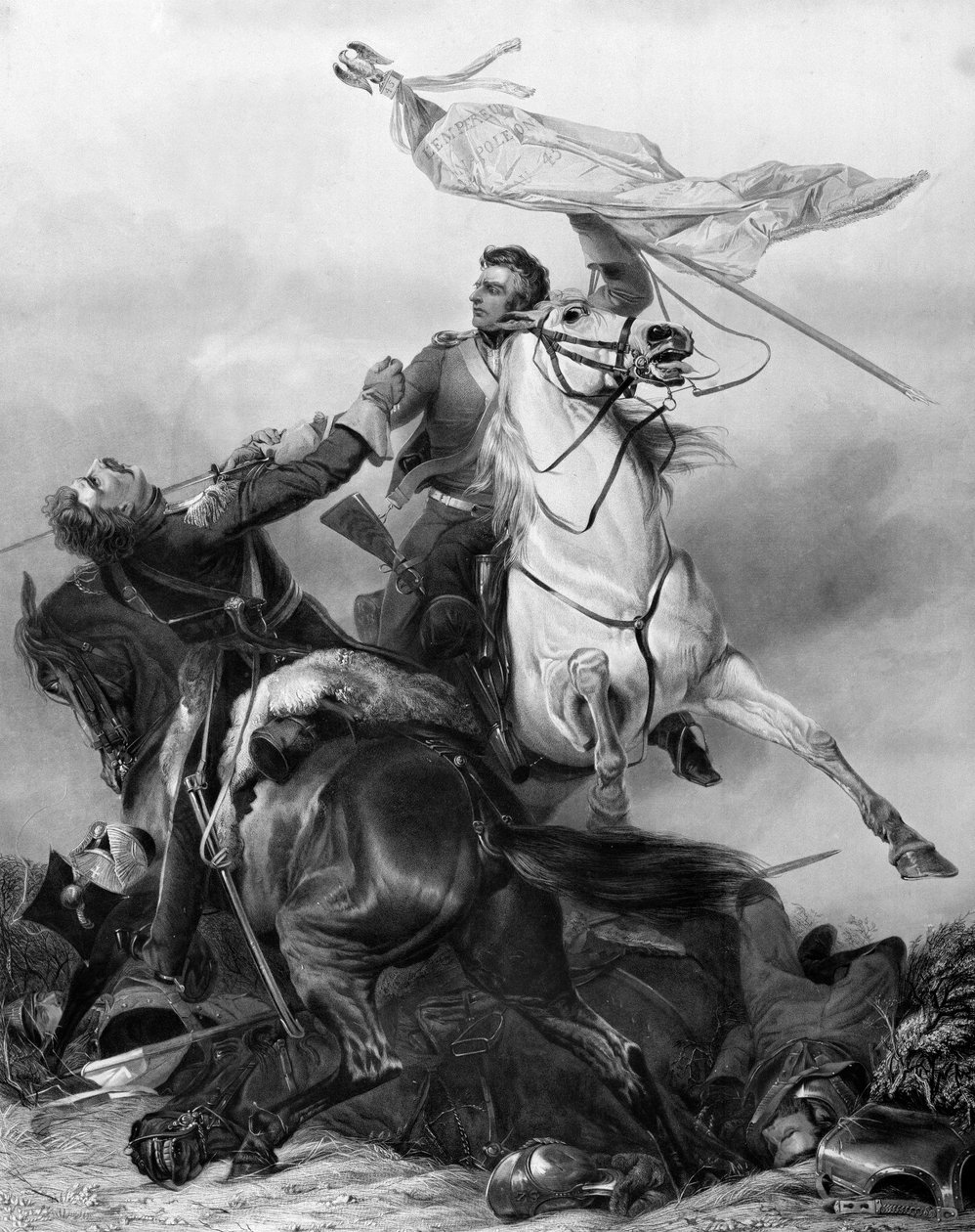 Kjemp for standarden - Sersjant Ewart fanget Eagle of the French 45th Regiment ved Waterloo, 1815, etter 1847 av Richard Ansdell
